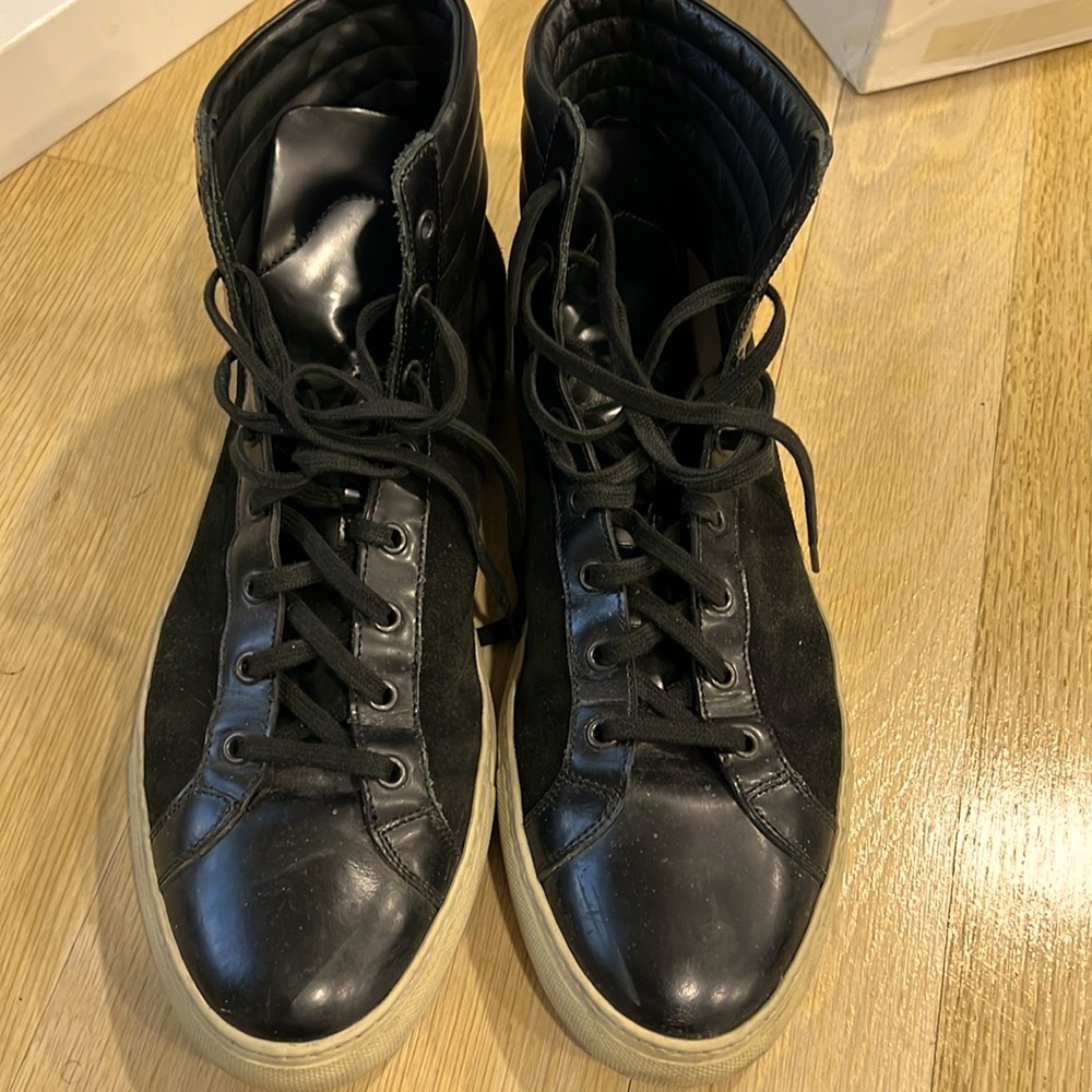 Common Projects High-Top Sneaker Black Suede & Patent Leather Sz 44